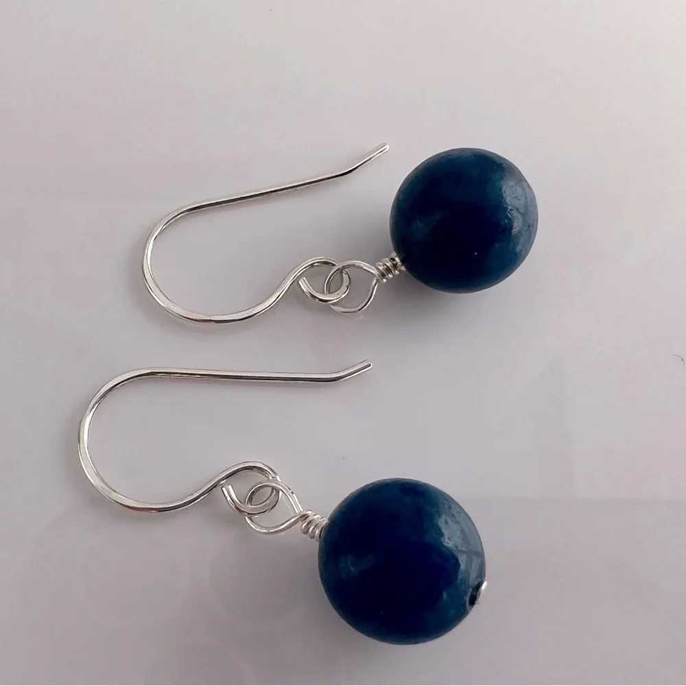 Artisan Sterling Silver Blue Jade Dangle Earrings - Picture 5 of 13